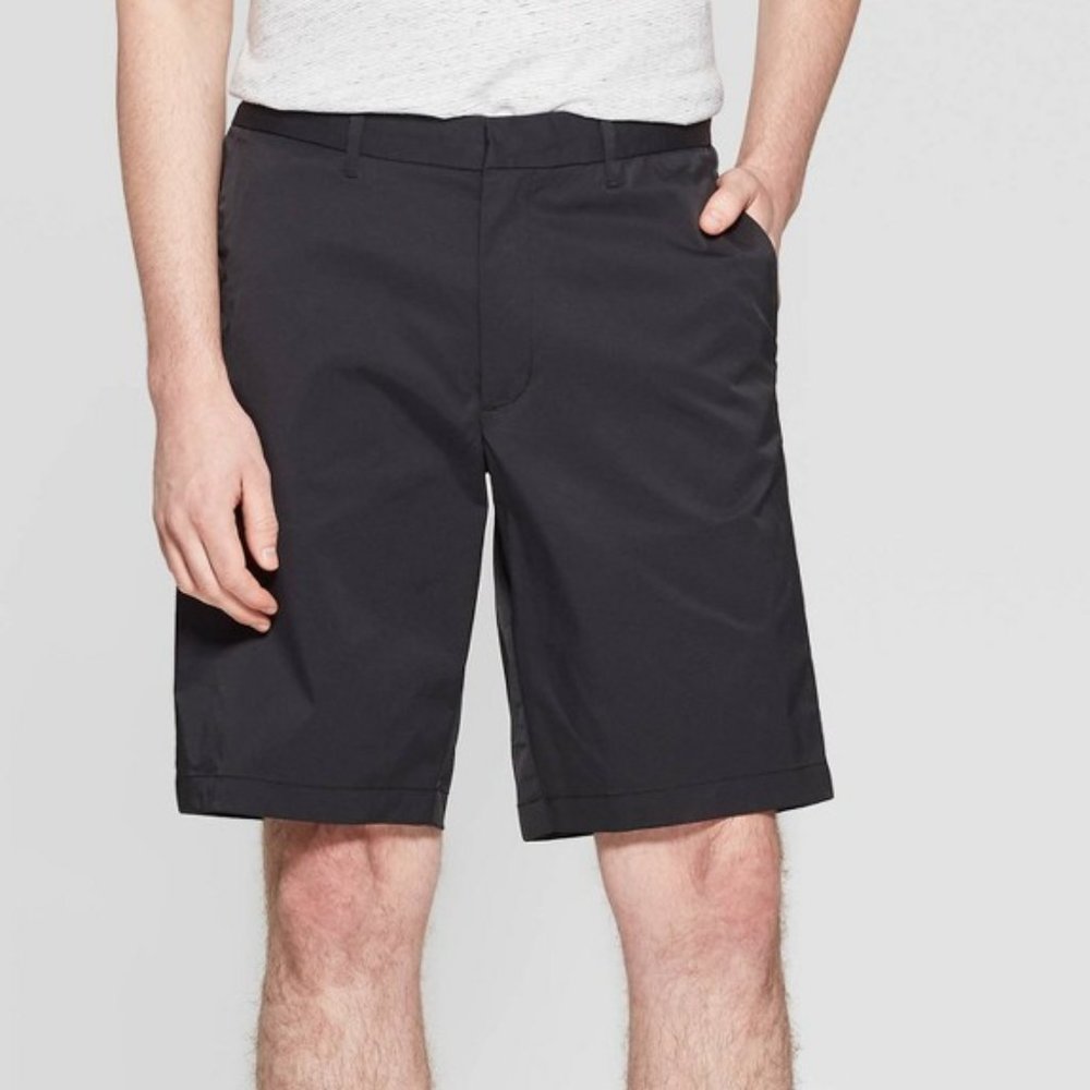Men's Goodfellow Chino Tech Shorts Black Moisture Wicking Adjustable NEW